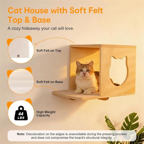 8-in-1 Cat Wall Shelves for Large Cats, Wall Mounted Cat Furniture with Feeding Station&Extra Wide Hammock, Heavy Duty Cat Climber for Indoor Cats to Sleep Play & Eat, 44lbs Capacity, Wood in Kuwait