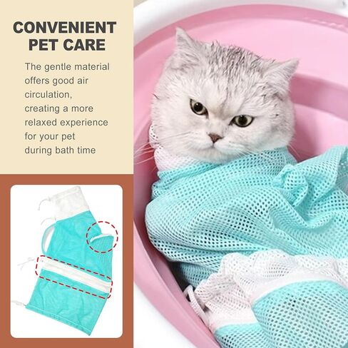 1 Piece Cat Bathing Bag Cat Grooming Bag Mesh Cat Wash Bag for Nail Trimming Ear Cleaning Injecting Restraint Bag Cat Shower Net Bag Supplies in Kuwait