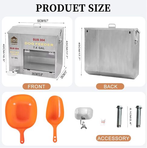 Xinyi Stainless Steel Dog Feeder and Waterer 2-in-1, Gravity Dog Feeder, Aluminum Alloy Water Cup, Automatic Feeder Waterpoof and Sturdy, Transparent Acrylic Observation Window, 7.4 Gallon in Kuwait