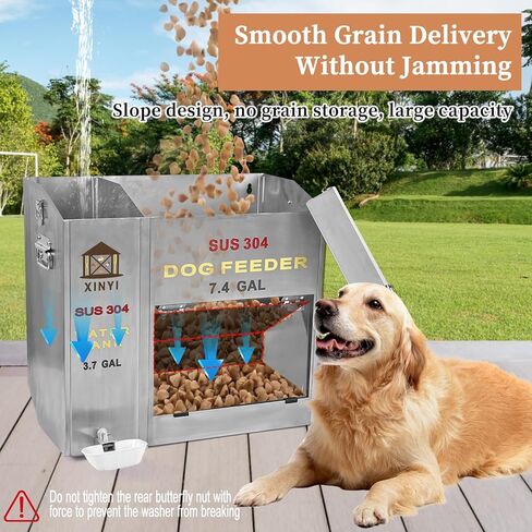 Xinyi Stainless Steel Dog Feeder and Waterer 2-in-1, Gravity Dog Feeder, Aluminum Alloy Water Cup, Automatic Feeder Waterpoof and Sturdy, Transparent Acrylic Observation Window, 7.4 Gallon in Kuwait