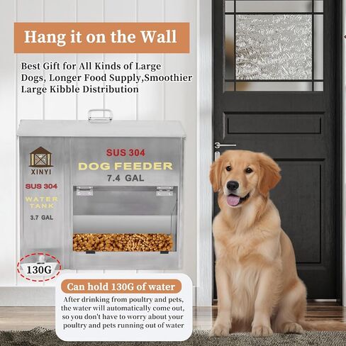 Xinyi Stainless Steel Dog Feeder and Waterer 2-in-1, Gravity Dog Feeder, Aluminum Alloy Water Cup, Automatic Feeder Waterpoof and Sturdy, Transparent Acrylic Observation Window, 7.4 Gallon in Kuwait