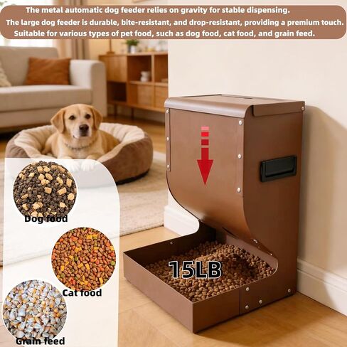 Galvanized Dog Feeders for Large Dogs, 15LBS Gravity Automatic Dog Feeder, Suitable for Indoor and Outdoor Use, Suitable for Medium Dogs,Cats,Poultry, and Pets in Kuwait