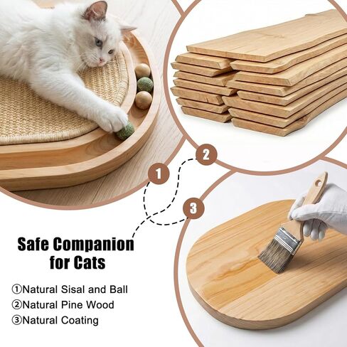Sisal Cat Scratcher Toy with Ball Track, Natural Scratching Pad, Wooden Cat Toy with Non-Slip Base for Indoor Cats, Suitable for Kittens and Medium Cats in Kuwait