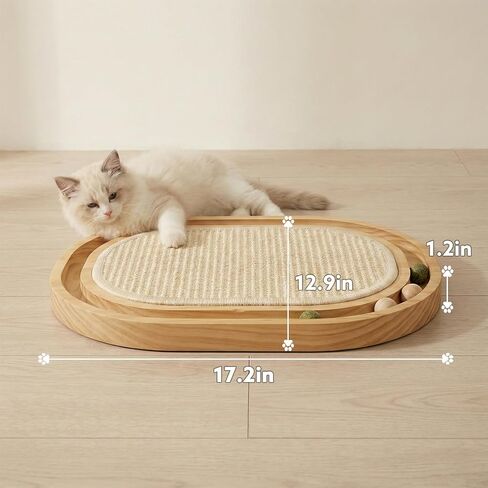 Sisal Cat Scratcher Toy with Ball Track, Natural Scratching Pad, Wooden Cat Toy with Non-Slip Base for Indoor Cats, Suitable for Kittens and Medium Cats in Kuwait