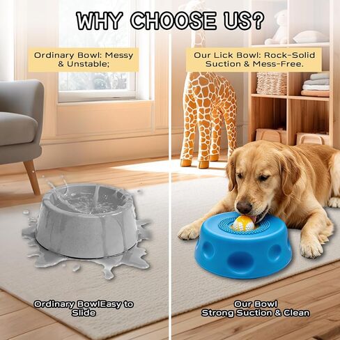 Slow Feeder Lick Bowl for Liquid Dog Treats- Lick Toy for Bone Broth, Rolling Ball Dog Lick Bowl with pet Anti Slip Pads and Cleaning Brushes, Suit for Large Medium Small Dogs&Post-Op in Kuwait