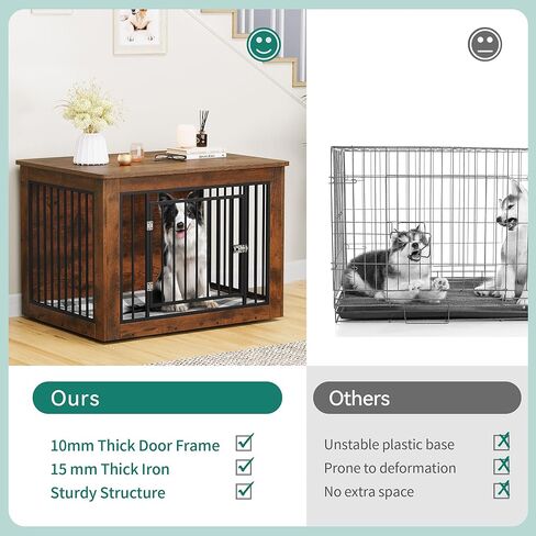 YITAHOME Dog Crate Furniture for Large Dogs, Side End Table, Modern Dogs Kennel Indoor up to 60 lb, 2-in-1 Iron-Wood Fusion Dog Cage with Waterproof Top, Safety Corners, Steel Lock,38"L, Rustic Brown in Kuwait