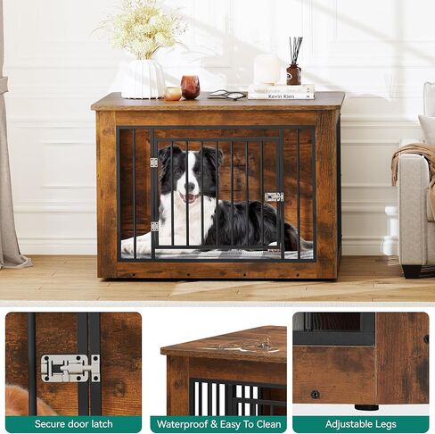 YITAHOME Dog Crate Furniture for Large Dogs, Side End Table, Modern Dogs Kennel Indoor up to 60 lb, 2-in-1 Iron-Wood Fusion Dog Cage with Waterproof Top, Safety Corners, Steel Lock,38"L, Rustic Brown in Kuwait