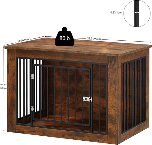 YITAHOME Dog Crate Furniture for Large Dogs, Side End Table, Modern Dogs Kennel Indoor up to 60 lb, 2-in-1 Iron-Wood Fusion Dog Cage with Waterproof Top, Safety Corners, Steel Lock,38"L, Rustic Brown in Kuwait
