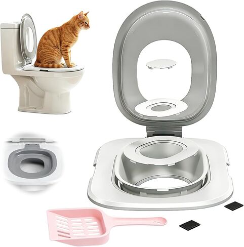 Cat Toilet Trainer Kit, Professional Training for Cats, Reusable with Litter Scoop, Pet Litter & Housebreaking Seat Tool Extra Tray Environment for Toilet in Kuwait