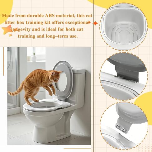 Cat Toilet Trainer Kit, Professional Training for Cats, Reusable with Litter Scoop, Pet Litter & Housebreaking Seat Tool Extra Tray Environment for Toilet in Kuwait
