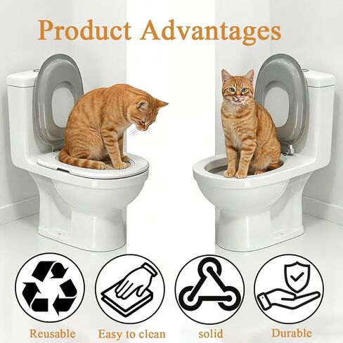 Cat Toilet Trainer Kit, Professional Training for Cats, Reusable with Litter Scoop, Pet Litter & Housebreaking Seat Tool Extra Tray Environment for Toilet in Kuwait