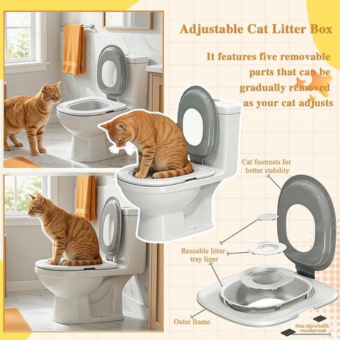 Cat Toilet Trainer Kit, Professional Training for Cats, Reusable with Litter Scoop, Pet Litter & Housebreaking Seat Tool Extra Tray Environment for Toilet in Kuwait