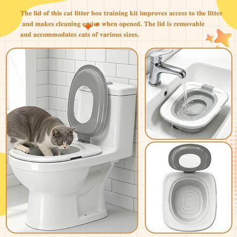Cat Toilet Trainer Kit, Professional Training for Cats, Reusable with Litter Scoop, Pet Litter & Housebreaking Seat Tool Extra Tray Environment for Toilet in Kuwait