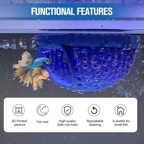 سرير تغذية أرجوحة بيتا متعدد الوظائف - قاعدة عائمة أو مثبتة بالشفط، مكان استراحة قابل للتعديل ومخبأ لأسماك البيتا والروبيان | إكسسوارات حوض السمك وديكور حوض السمك in Kuwait