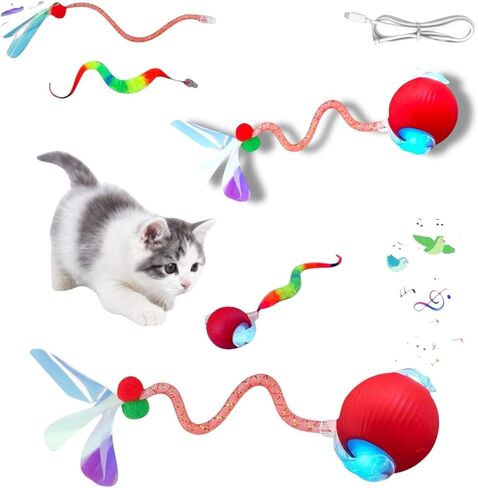 New Upgraded Red Cat Ball Toy, Speedy Tail 2.0 Cat Toy, Interactive Cat Toy Ball, Stimulating Toys and Juguetes para Gatos, Cat Toys for Indoor Cats, Interactive Dog Toys with Two Tails, (RED) in Kuwait