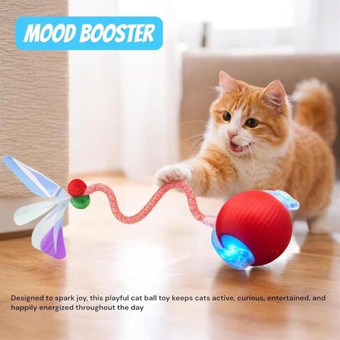 New Upgraded Red Cat Ball Toy, Speedy Tail 2.0 Cat Toy, Interactive Cat Toy Ball, Stimulating Toys and Juguetes para Gatos, Cat Toys for Indoor Cats, Interactive Dog Toys with Two Tails, (RED) in Kuwait