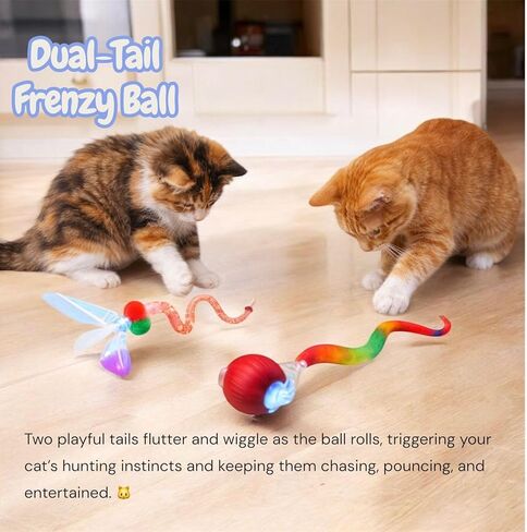 New Upgraded Red Cat Ball Toy, Speedy Tail 2.0 Cat Toy, Interactive Cat Toy Ball, Stimulating Toys and Juguetes para Gatos, Cat Toys for Indoor Cats, Interactive Dog Toys with Two Tails, (RED) in Kuwait