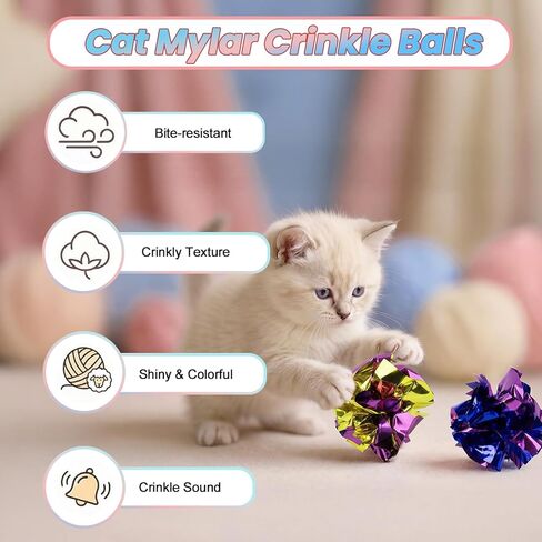 9 Pack Cat Toy Balls for Indoor Cats, Pom Pom Fuzzy Balls with Bells, Wool Yarn Toy with String, Mylar Crinkle Balls Interactive Kitten Toys for Indoor Cats Chase and Play Keep Busy Stress Relief in Kuwait
