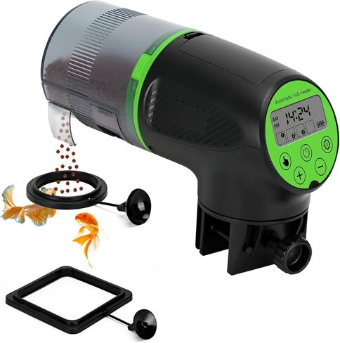 Lychee Automatic Fish Feeder for Aquarium-200ml Timed Dry Fish Food Vacation Feeder with Two Feeding Rings-Moisture-Proof LCD Display for Tank Pond in Kuwait