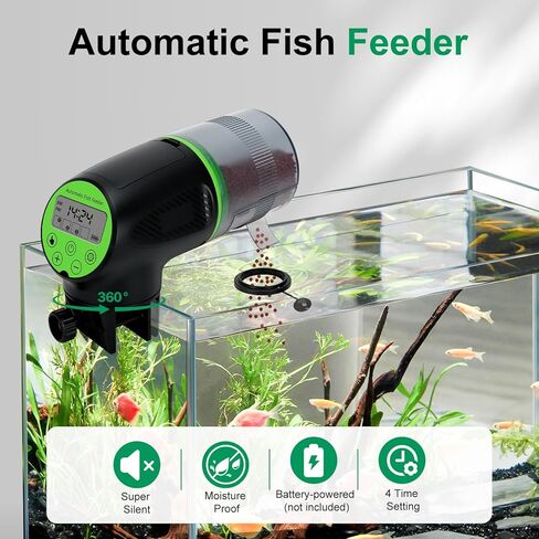 Lychee Automatic Fish Feeder for Aquarium-200ml Timed Dry Fish Food Vacation Feeder with Two Feeding Rings-Moisture-Proof LCD Display for Tank Pond in Kuwait
