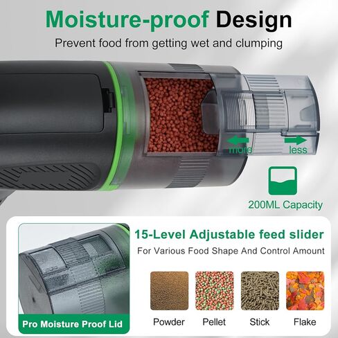 Lychee Automatic Fish Feeder for Aquarium-200ml Timed Dry Fish Food Vacation Feeder with Two Feeding Rings-Moisture-Proof LCD Display for Tank Pond in Kuwait
