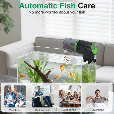 Lychee Automatic Fish Feeder for Aquarium-200ml Timed Dry Fish Food Vacation Feeder with Two Feeding Rings-Moisture-Proof LCD Display for Tank Pond in Kuwait