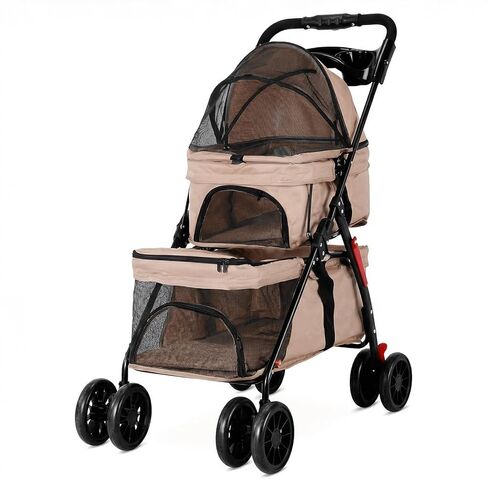Generic Kittens Puppies Travel Strolling Cart for Small Cats and Dogs Foldable Puppy Kitty Stroller with Safety Belts Cup Holder & Lockable Wheels Ideal for Multi-Pet Homes in Kuwait