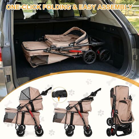Generic Kittens Puppies Travel Strolling Cart for Small Cats and Dogs Foldable Puppy Kitty Stroller with Safety Belts Cup Holder & Lockable Wheels Ideal for Multi-Pet Homes in Kuwait