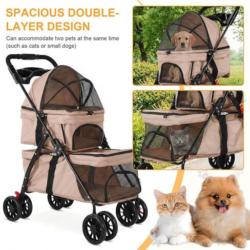 Generic Kittens Puppies Travel Strolling Cart for Small Cats and Dogs Foldable Puppy Kitty Stroller with Safety Belts Cup Holder & Lockable Wheels Ideal for Multi-Pet Homes in Kuwait