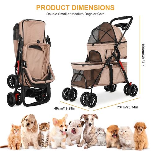 Generic Kittens Puppies Travel Strolling Cart for Small Cats and Dogs Foldable Puppy Kitty Stroller with Safety Belts Cup Holder & Lockable Wheels Ideal for Multi-Pet Homes in Kuwait