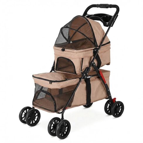 Generic Kittens Puppies Travel Strolling Cart for Small Cats and Dogs Foldable Puppy Kitty Stroller with Safety Belts Cup Holder & Lockable Wheels Ideal for Multi-Pet Homes in Kuwait