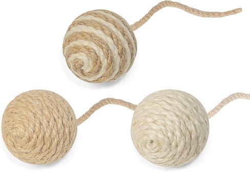 Cat Toy Ball with Sisal Rope Wrapping – 3 Pack Sisal Cat Toy Ball with Rope & Quiet Bell, 1.77" Natural Interactive Cat Scratching Ball for Indoor Cats (Beige, Yellow, Striped) in Kuwait