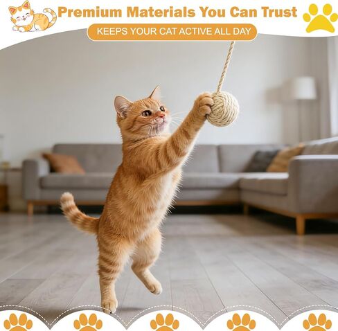 Cat Toy Ball with Sisal Rope Wrapping – 3 Pack Sisal Cat Toy Ball with Rope & Quiet Bell, 1.77" Natural Interactive Cat Scratching Ball for Indoor Cats (Beige, Yellow, Striped) in Kuwait