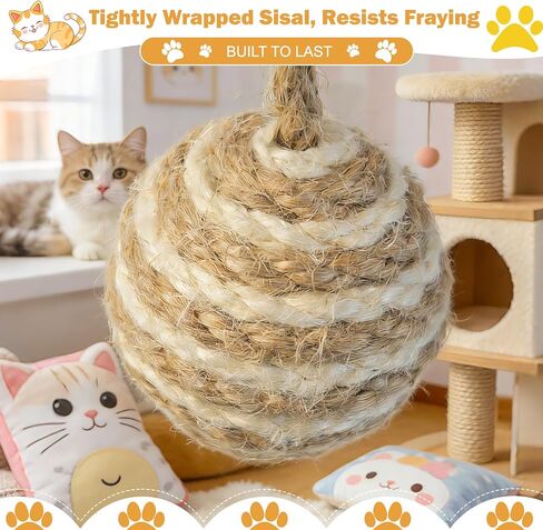 Cat Toy Ball with Sisal Rope Wrapping – 3 Pack Sisal Cat Toy Ball with Rope & Quiet Bell, 1.77" Natural Interactive Cat Scratching Ball for Indoor Cats (Beige, Yellow, Striped) in Kuwait
