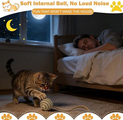 Cat Toy Ball with Sisal Rope Wrapping – 3 Pack Sisal Cat Toy Ball with Rope & Quiet Bell, 1.77" Natural Interactive Cat Scratching Ball for Indoor Cats (Beige, Yellow, Striped) in Kuwait