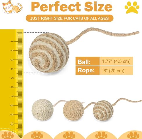 Cat Toy Ball with Sisal Rope Wrapping – 3 Pack Sisal Cat Toy Ball with Rope & Quiet Bell, 1.77" Natural Interactive Cat Scratching Ball for Indoor Cats (Beige, Yellow, Striped) in Kuwait