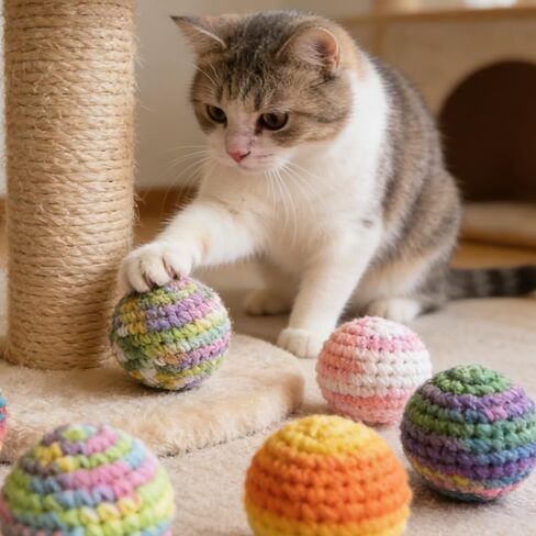 Cat Toys Balls, Yarn Cat Ball with Bell Inside, Kitten Toys for Indoor Cats Kitty, Interactive Cat Nip Chew Toys for All Pet Breed 1 Pack(Random) in Kuwait