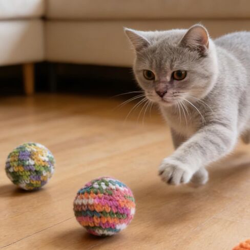 Cat Toys Balls, Yarn Cat Ball with Bell Inside, Kitten Toys for Indoor Cats Kitty, Interactive Cat Nip Chew Toys for All Pet Breed 1 Pack(Random) in Kuwait