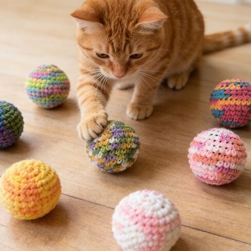 Cat Toys Balls, Yarn Cat Ball with Bell Inside, Kitten Toys for Indoor Cats Kitty, Interactive Cat Nip Chew Toys for All Pet Breed 1 Pack(Random) in Kuwait