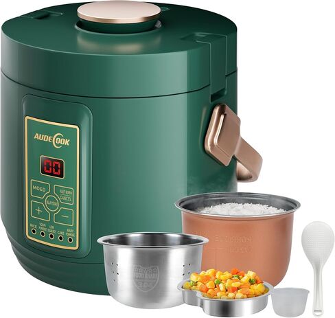 جهاز طهي أرز صغير من Audecook، جهاز طهي أرز صغير سعة 1.2 لتر غير لاصق، كوبين غير مطبوخ مع جهاز بخار من الفولاذ المقاوم للصدأ، جهاز طبخ متعدد السفر مع وظيفة منخفضة الكربوهيدرات، تأخير 24 مؤقت والحفاظ على الدفء التلقائي (أخضر) in Kuwait