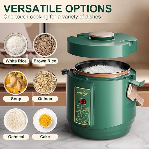 جهاز طهي أرز صغير من Audecook، جهاز طهي أرز صغير سعة 1.2 لتر غير لاصق، كوبين غير مطبوخ مع جهاز بخار من الفولاذ المقاوم للصدأ، جهاز طبخ متعدد السفر مع وظيفة منخفضة الكربوهيدرات، تأخير 24 مؤقت والحفاظ على الدفء التلقائي (أخضر) in Kuwait