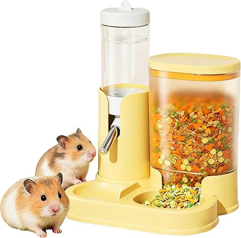 Hamster Water Bottle & Automatic Feeder Combo, No Drip Guinea Pig Water Bottle with Stainless Steel Nozzle, BPA Free Transparent Dispenser for Hamsters Guinea Pigs Gerbils in Kuwait