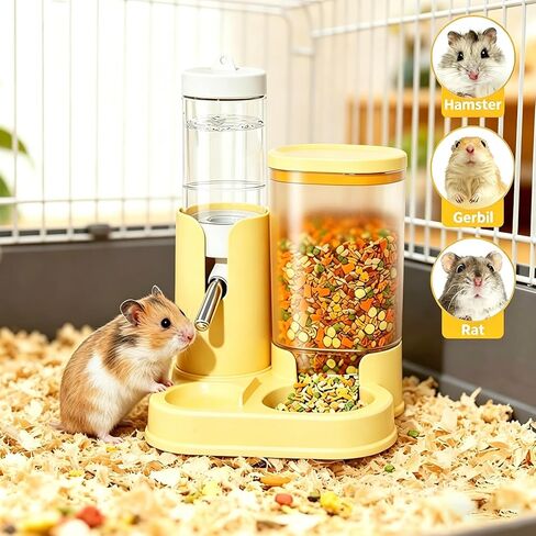 Hamster Water Bottle & Automatic Feeder Combo, No Drip Guinea Pig Water Bottle with Stainless Steel Nozzle, BPA Free Transparent Dispenser for Hamsters Guinea Pigs Gerbils in Kuwait