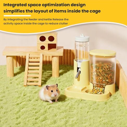Hamster Water Bottle & Automatic Feeder Combo, No Drip Guinea Pig Water Bottle with Stainless Steel Nozzle, BPA Free Transparent Dispenser for Hamsters Guinea Pigs Gerbils in Kuwait