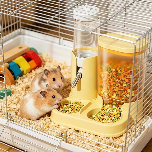 Hamster Water Bottle & Automatic Feeder Combo, No Drip Guinea Pig Water Bottle with Stainless Steel Nozzle, BPA Free Transparent Dispenser for Hamsters Guinea Pigs Gerbils in Kuwait