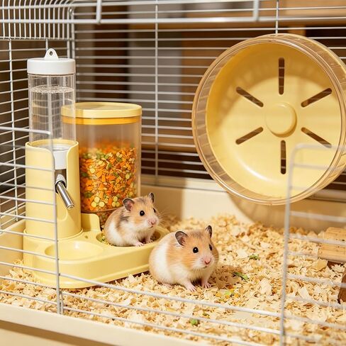 Hamster Water Bottle & Automatic Feeder Combo, No Drip Guinea Pig Water Bottle with Stainless Steel Nozzle, BPA Free Transparent Dispenser for Hamsters Guinea Pigs Gerbils in Kuwait