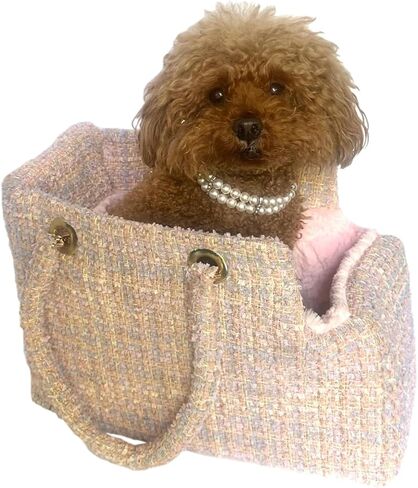 The Dog Squad Kate Tweed Carrier for Dogs, Multicolor Pink, 15x6.5x11 Inch, Tweed with Faux Fur Liner, 10 lbs Weight Limit in Kuwait
