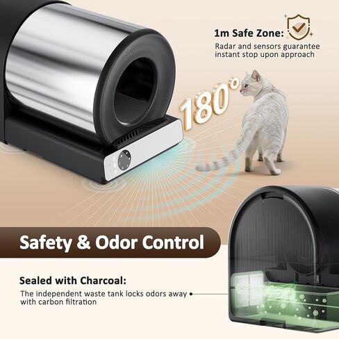 Self Cleaning Litter Box for Multiple Cats, Automatic Cat Litter Box Large Capacity, Stainless Steel Drum with App Health Monitoring, Noise & Odor Control, Dual Safety Sensors in Kuwait
