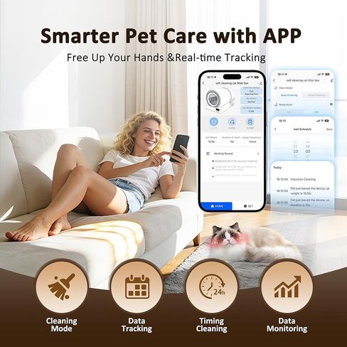 Self Cleaning Litter Box for Multiple Cats, Automatic Cat Litter Box Large Capacity, Stainless Steel Drum with App Health Monitoring, Noise & Odor Control, Dual Safety Sensors in Kuwait