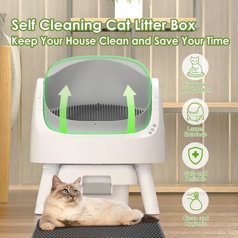 صندوق فضلات أوتوماتيكي ذاتي التنظيف بتصميم مفتوح من الأعلى، فسيح وخالي من الإجهاد للقطط، سلة مهملات كبيرة سعة 10 لتر وتشغيل بسيط بدون تطبيق، رمادي in Kuwait